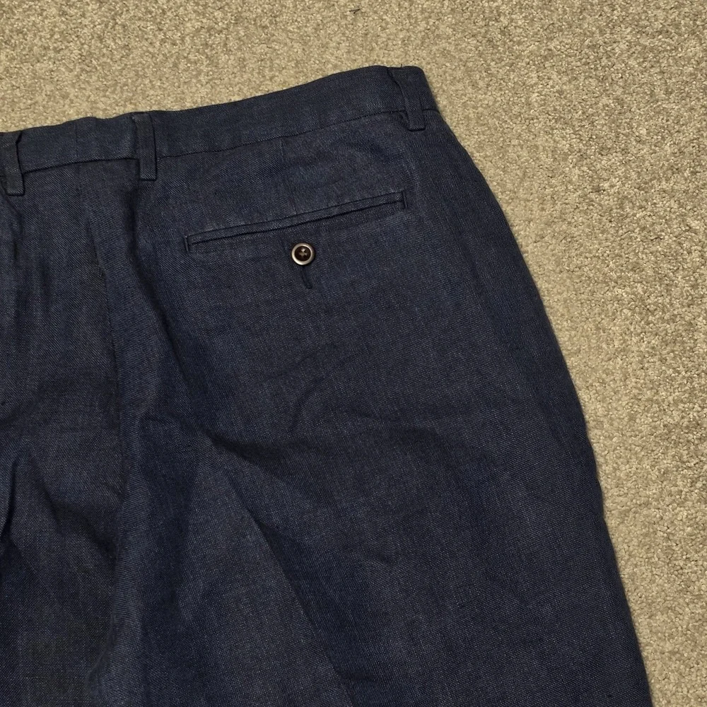 J.Crew Bowery Baird McNutt Irish Linen Pants Mens 34x30 Blue Straight C0633